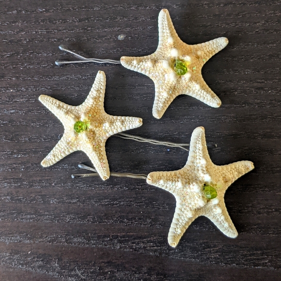 Jade Starfish hair bobby pins - set of 3 - Picture 2 of 4